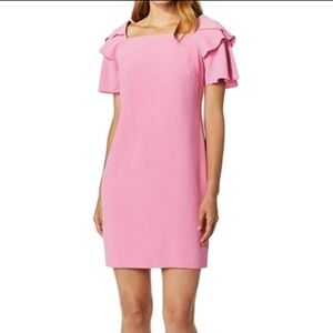 NWT 🎀 Trina Turk Wander Pink Square Neckline Flutter Sleeve Sheath Dress
